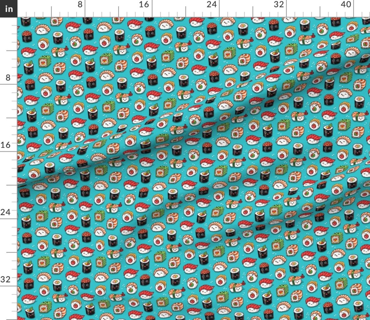 Various Fabrics by the Yard or Fat Quarter Kawaii, Cute, Sushi, Food Print, Japanese, Aqua Blue, Fish, Cartoon Custom Printed Fabric by Spoonflower